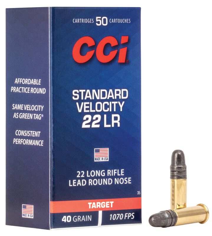 Standard Velocity, 22 LR, 40 Grain, Lead Round Nose, 1070 fps 22 LR Caliber Ammo - 50 Rounds of 40 Grain Weight Ammunition (35)