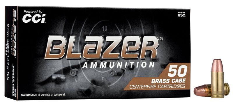 Blazer Brass, 9mm Luger, 147 Grain, Full Metal Jacket, 950 fps 9mm Luger Caliber Ammo - 50 Rounds of 147 Grain Weight Ammunition (5203)