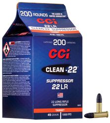 Clean-22 Suppressor, 22 LR, 45 Grain, Lead Round Nose, 1000 fps