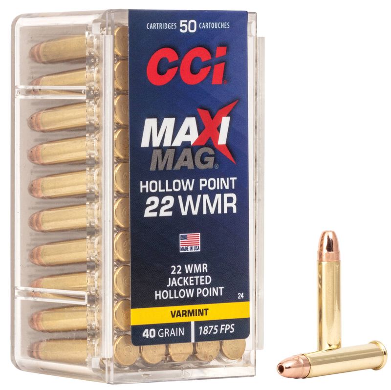 Maxi-Mag, 22 WMR, 40 Grain, Jacketed Hollow Point, 1875 fps 22 WMR Caliber Ammo - 50 Rounds of 40 Grain Weight Ammunition (24)