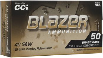 Blazer Brass HP, 40 S&W, 180 Grain, Jacketed Hollow Point, 1015 fps