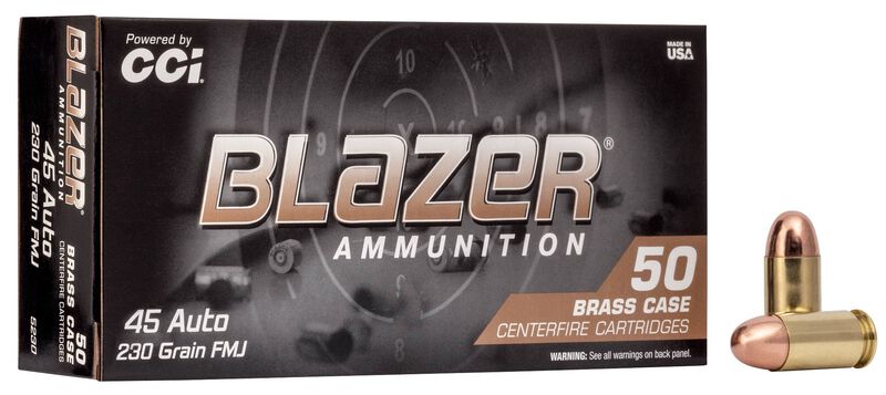 Blazer Brass, 45 Auto, 230 Grain, Full Metal Jacket, 830 fps 45 Auto Caliber Ammo - 50 Rounds of 230 Grain Weight Ammunition (5230)