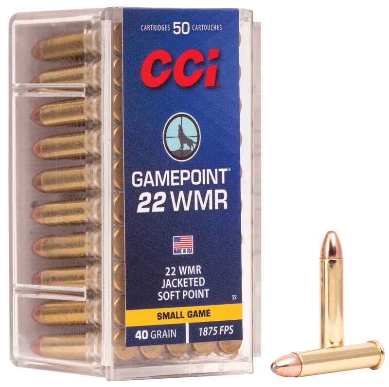 Gamepoint, 22 WMR, 40 Grain, Jacketed Soft Point, 1875 fps 22 WMR Caliber Ammo - 50 Rounds of 40 Grain Weight Ammunition (22)