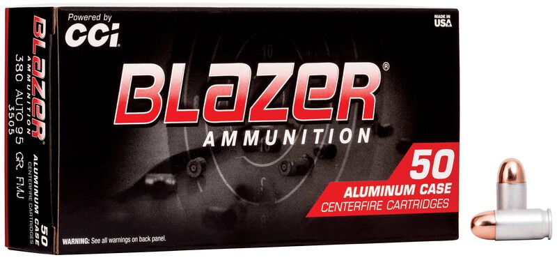 Blazer Aluminum, 380 Auto, 95 Grain, Full Metal Jacket, 945 fps 380 Auto Caliber Ammo - 50 Rounds of 95 Grain Weight Ammunition (3505)