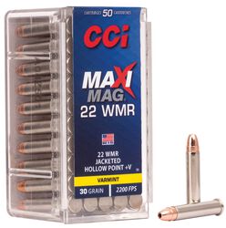 Maxi-Mag +V, 22 WMR, 30 Grain, Jacketed Hollow Point, 2200 fps