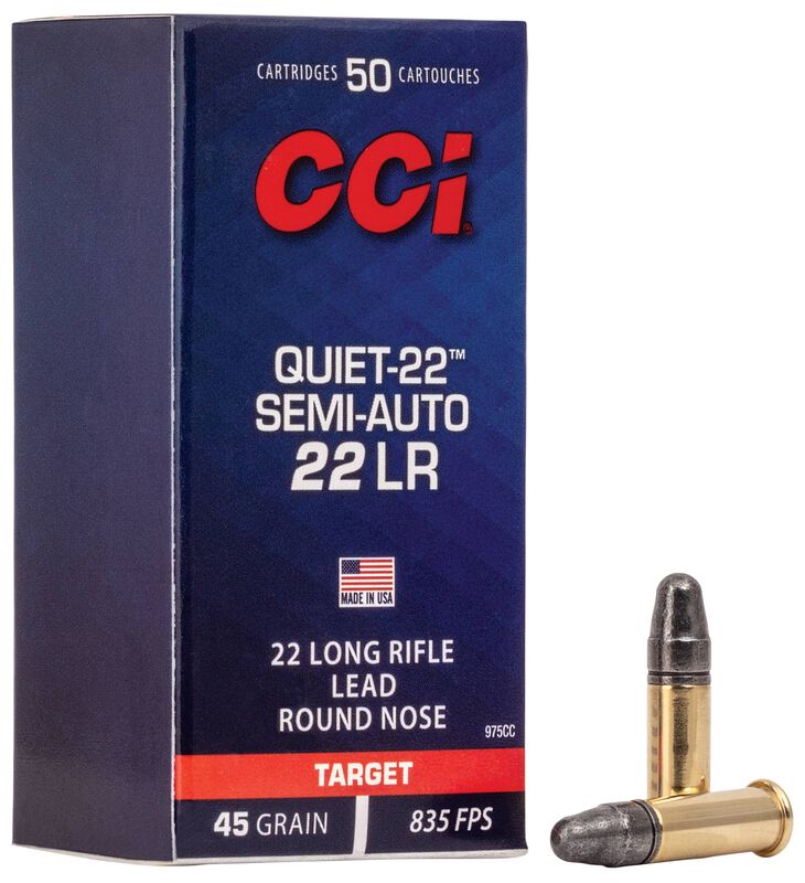 Quiet-22 Semi-Auto, 22 LR, 45 Grain, Soft Point, 835 fps 22 LR Caliber Ammo - 50 Rounds of 45 Grain Weight Ammunition (975CC)