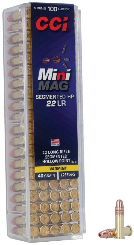 Mini-Mag Segmented HP, 22 LR, 40 Grain, Segmented Hollow Point, 1235 fps 22 LR Caliber Ammo - 100 Rounds of 40 Grain Weight Ammunition (36CC)
