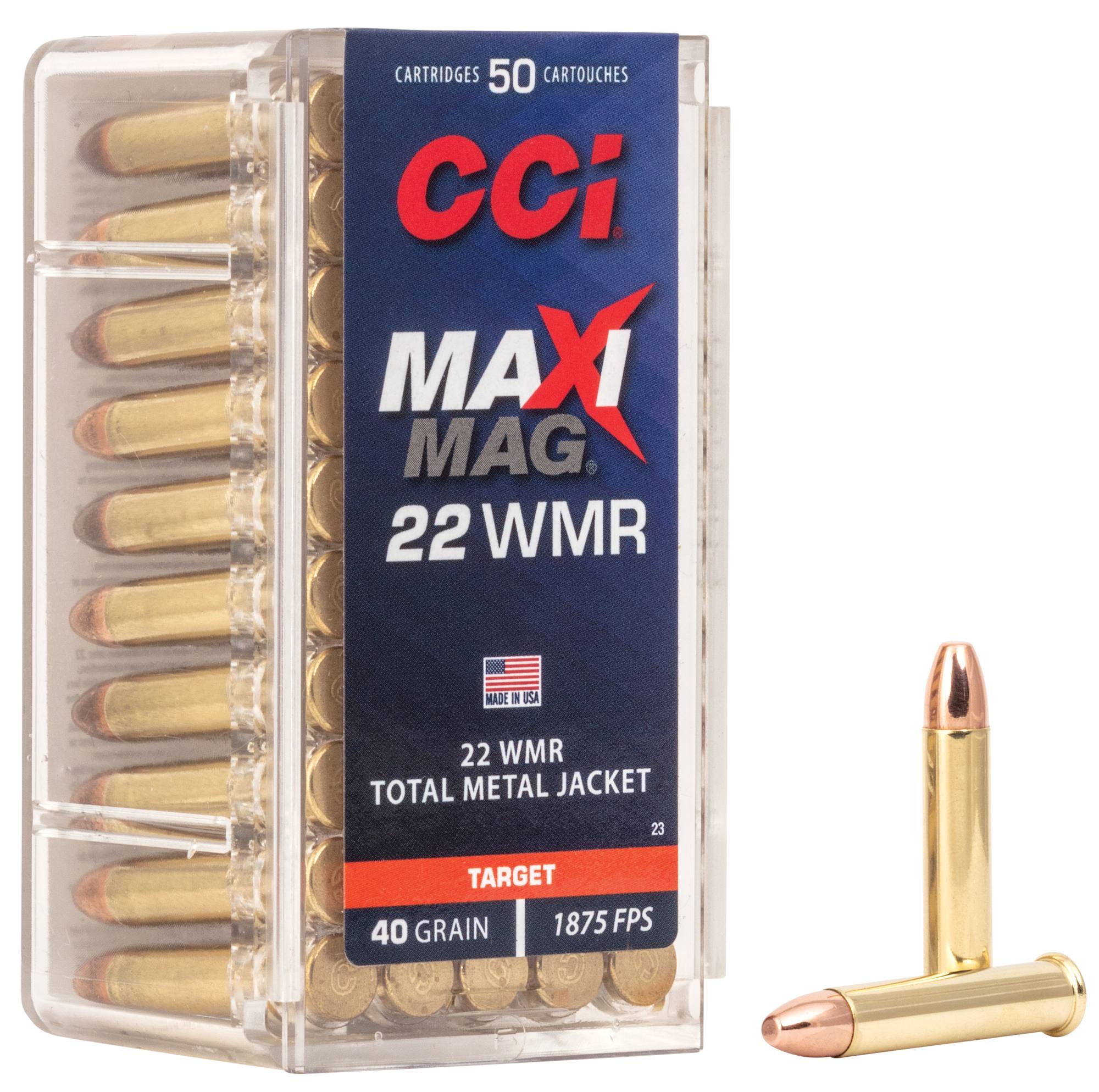 CCI Maxi-Mag Ammunition 22 Winchester Magnum Rimfire (WMR) 40 Grain Total Metal Jacket